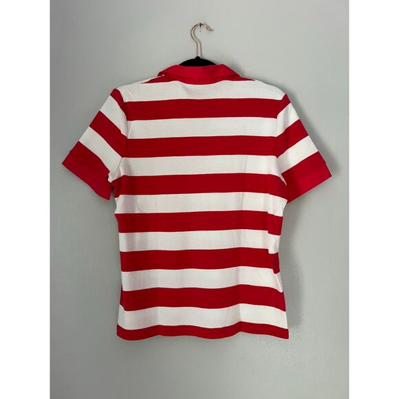 Red and White Striped Polo T-Shirt Womens Size Large July 4th Patriotic Nautical - Picture 3 of 6